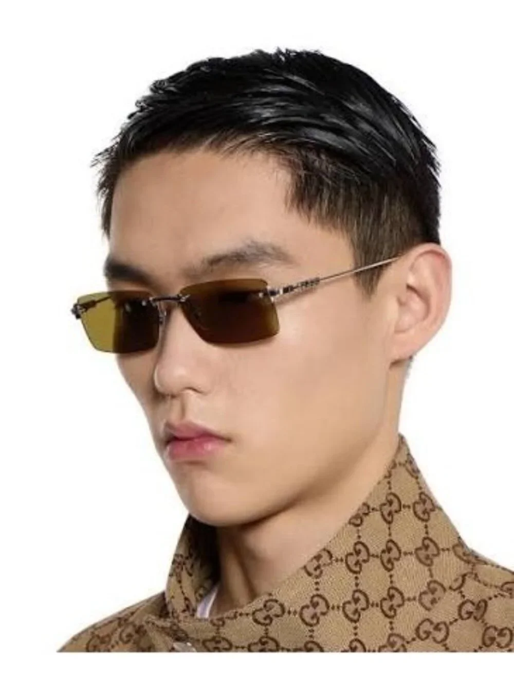 Gucci GG1941S 002 Sunglasses Silver Rectangle Frame, Green Lenses